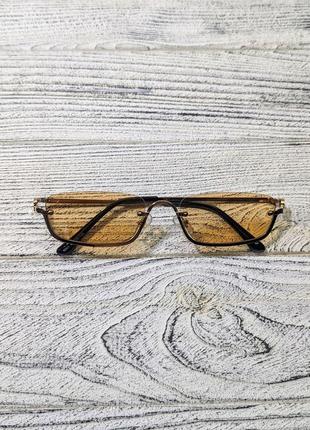 Солнцезащитные очки прямоугольные, золотистые, унисекс  в золотистой  оправе ( без бренда )7 фото