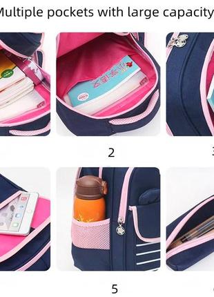 Школьный рюкзак с пеналом для девочки 1 2 3 класс, розовый ортопедический портфель в школу10 фото