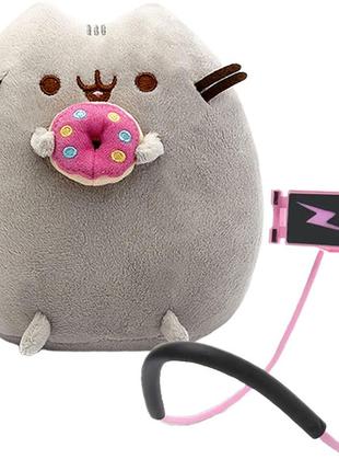 Мягкая игрушка пушин кэт pusheen cat 23х25см с пончиком держатель для телефона lazy bracket pink n-11552