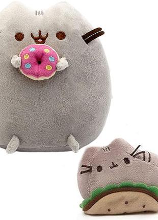 Набір м'яких іграшок 2life пушин кет з пончиком 23х25 см і pusheen cat 8х7 см з піттою сірий v-11596
