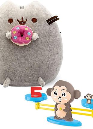 Мягкая игрушка пушин кэт pusheen cat 23х25см с пончиком обучающая игра математические весы обезьяна v-11557
