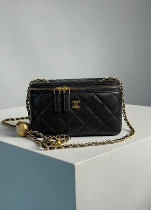 💎стильна жіноча сумочка chanel classic black lambskin pearl crush vanity bag (без ручки) 17 х 11 х 8 см