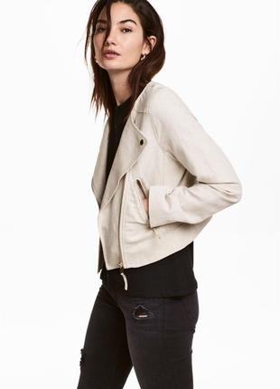 Льняная куртка косуха h&m linen-blend biker jacket - xs2 фото