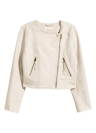 Льняная куртка косуха h&m linen-blend biker jacket - xs