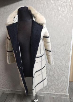 Невероятно теплое пальто / кардиган / альпака с воротничком из искусственной норки7 фото