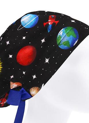 Медицинская шапочка шапка женская тканевая хлопковая многоразовая принт планеты