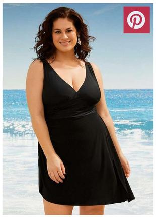 Чёрный купальник-платье с ассиметричным низом, купальное платье