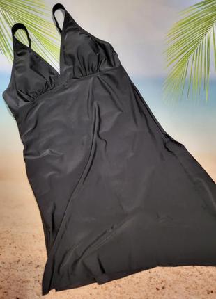 Чёрный купальник-платье с ассиметричным низом, купальное платье2 фото