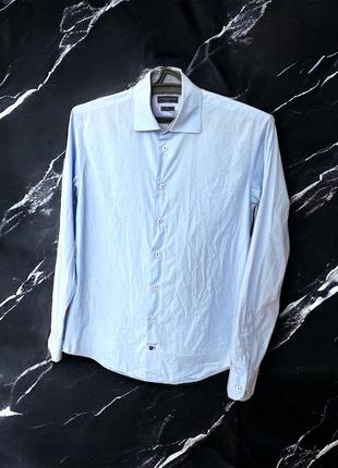Tommy hilfiger tailored fitted синяя классическая рубашка на длинный рукав в клетку 40 15 3/4