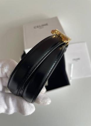 Женский черный кожаный ремень пояс triomphe belt сeline с бляхой логотипом селин 2 и 2,5 см4 фото