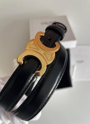Женский черный кожаный ремень пояс triomphe belt сeline с бляхой логотипом селин 2 и 2,5 см2 фото