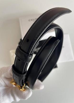 Женский черный кожаный ремень пояс triomphe belt сeline с бляхой логотипом селин 2 и 2,5 см5 фото