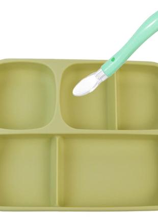 Набор силиконовой посуды 2life пяти-секционная тарелка а1 и ложка в кейсе зеленый (vol-10724)