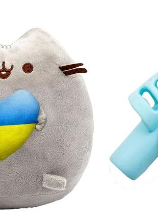 Мягкая игрушка кот с сердцем пушин кэт 25х21см силиконовая насадка для коррекции письма голубой (n-10387)