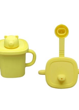 Набор силиконовый посуды 2life четырехсекционная тарелка d2 ложка вилка поильник и слюнявчик желтый vol-104452 фото