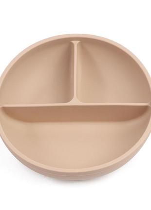 Глубокая трехсекционая силиконовая тарелка y24 бежевый n-11091