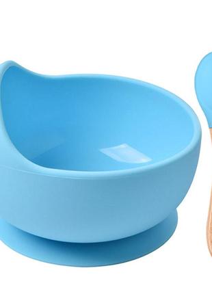 Набор силиконовой посуды 2life y9 глубокая тарелка для супа и деревянная ложка голубой v-11574