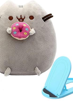 Мягкая игрушка пушин кэт pusheen cat 23х25 см с пончиком и подставка для гаджетов голубой v-11561