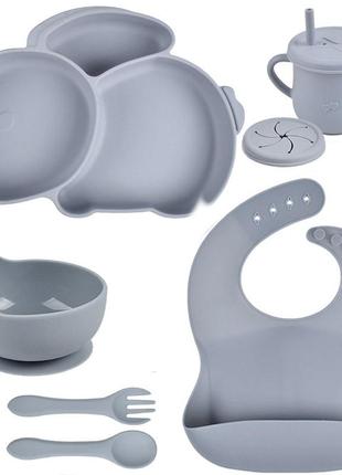 Набор силиконовой посуды 2life y18 из 7 предметов на присоске серый n-11290