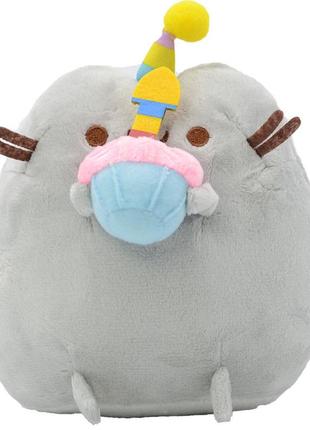 Мягкая игрушка пушин кэт pusheen cat большой s&t 23х25 см с кексом со свечкой в лапках серый (n-9721)