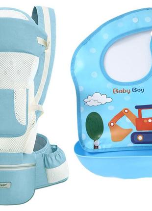 Хіпсіт, ерго-рюкзак, кенгуру, перенесення baby carrier 6в1 м'ятний з сіткою слюнімчик-трансформер (n-9873)