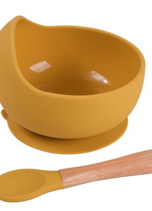 Набор силиконовой посуды 2life y17 глубокая тарелка для супа и деревянная ложка желтый v-11582