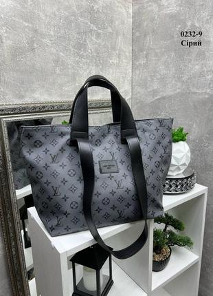 Серая брендовая  сумка из структурной экокожи вместительная удобная