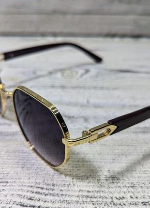 Солнцезащитные очки фиолетовые, унисекс  в золотистой металлической оправе ( без бренда )3 фото