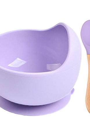 Набор силиконовой посуды 2life y2 глубокая тарелка для супа и деревянная ложка фиолетовый v-11567
