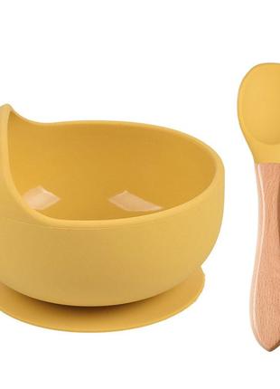 Набор силиконовой посуды 2life y28 глубокая тарелка для супа и деревянная ложка желтый v-11592