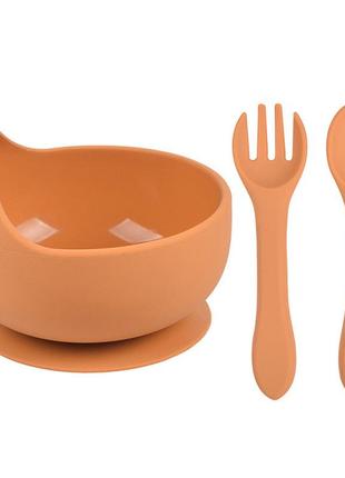 Набор y25 силиконовая круглая тарелка для первых блюд, ложка и вилка оранжевый (vol-9908)