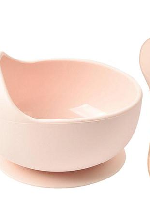 Набор силиконовой посуды 2life y4 глубокая тарелка для супа и деревянная ложка розовый n-11569