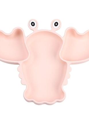 Трехсекционная силиконовая тарелка рак y4 розовый v-11055