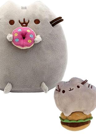 Набор мягких игрушек 2life пушин кэт с пончиком 23х25 см и pusheen cat 8х7 см с гамбургером n-11595