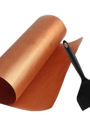 Набор антипригарный коврик для bbq и гриля 40 х 33 см и лопатка с антипригарным покрытием black (vol-1212)