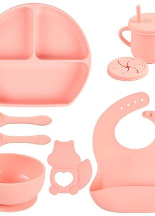 Набор детской посуды 2life y12 на присоске и прорезыватель розовый v-11345