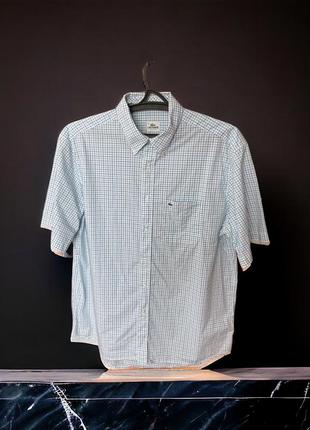 Lacoste рубашка на короткий рукав в клетку белая синяя 46