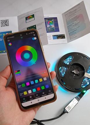 Led стрічка 5050 світлодіодні rgb стрічки живлення від usb 5v управління по bluetooth або пульту 25 діодів на 1 метр2 фото