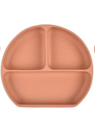 Набор y27 силиконовая трех-секционная тарелка, ложка, вилка песочно-коричневый (n-10088)