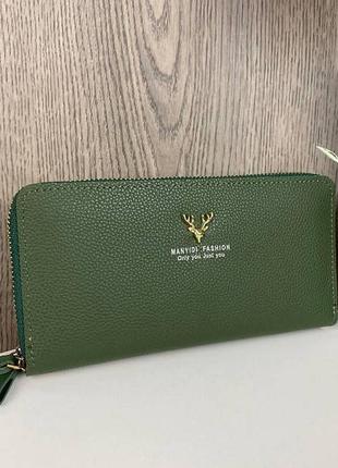 Жіночий гаманець клатч на 2 відділи з ручкою модний і місткий зелений