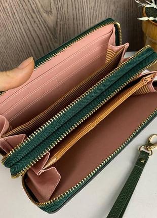 Женский кошелек клатч на 2 отдела с ручкой модный и вместительный зеленый7 фото