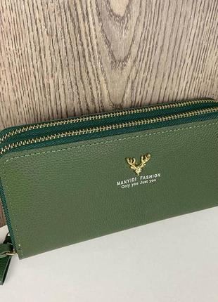 Женский кошелек клатч на 2 отдела с ручкой модный и вместительный зеленый2 фото