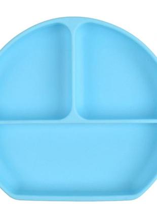 Набор y9 силиконовая трех-секционная тарелка, термочувствительная ложка, вилка синий (n-9919)