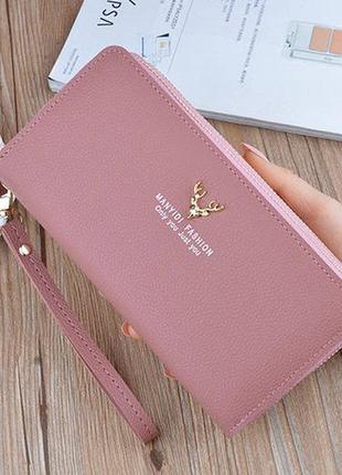 Жіночий гаманець клатч на 2 відділи з ручкою модний і місткий рожевий