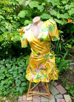 Атласное яркое платье в лимоны boohoo xs-s-m8 фото