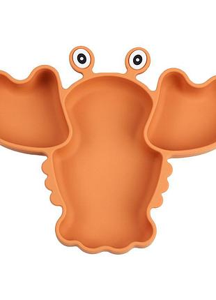 Трьохсекційна силіконова тарілка рак y25 оранжевий