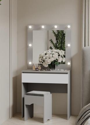 Туалетний столик з квадратним дзеркалом 1600х800х400 мм сірий/білий1 фото