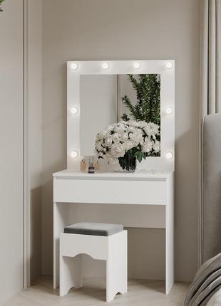 Туалетный столик с квадратным зеркалом 1600х800х400 мм белый аляска