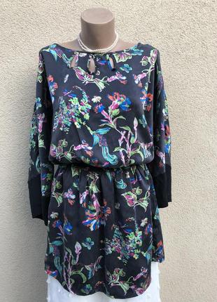 Шёлк,блуза туника,платье,цветочный принт,люкс бренд
