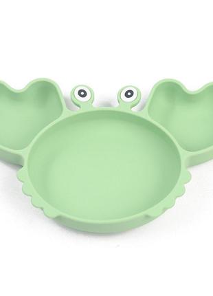Трьохсекційна силіконова тарілка краб y3 зелений